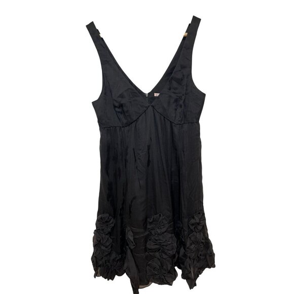 Rebecca Taylor Black 100% Silk V-NeckCocktail Mini Dress Women Size 2 - Picture 1 of 9